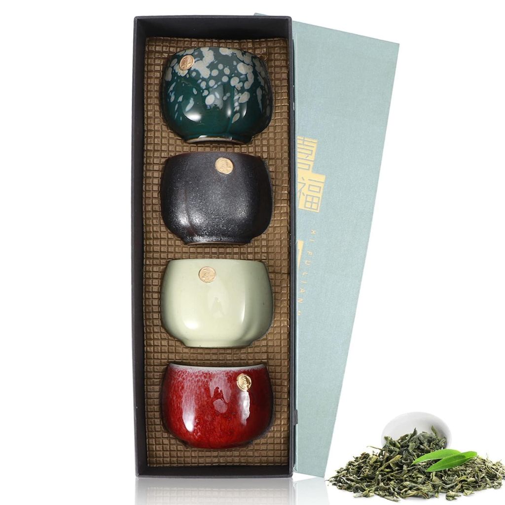 4-teiliger Satz Keramikbecher, Japanische Teetasse-Geschenkset,Keramik-Tassen Set, Retro-Tee-Becher in Der Chinesischen/japanischen Kung-Fu