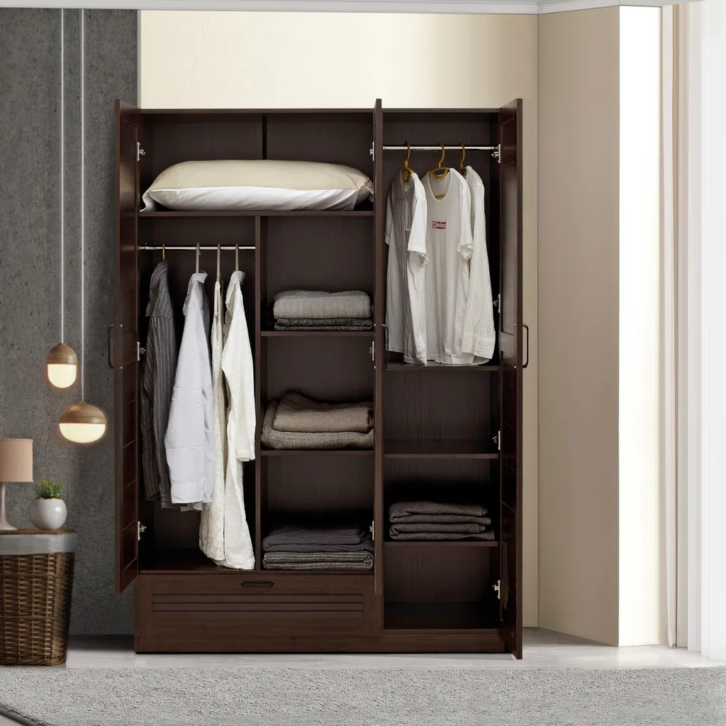 Grande Penderie Dressing Finning Noyer - Meuble de Rangement Multi-Espaces