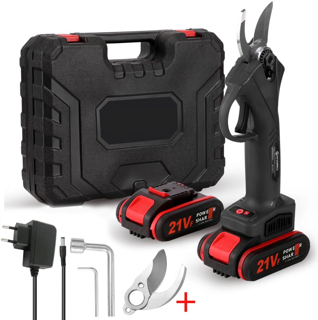 Astscheren Professionelle Akku Astschere 21V Schnurlose Elektrische Gartenschere, 0-25mm Akku Astschere, mit 2*Akku 2*Scherenklinge - Schwarz