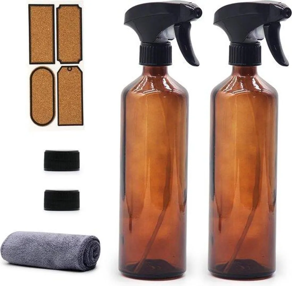 Flacons pulvérisateurs en verre brun 500ml avec spray réglable - Lot de 2