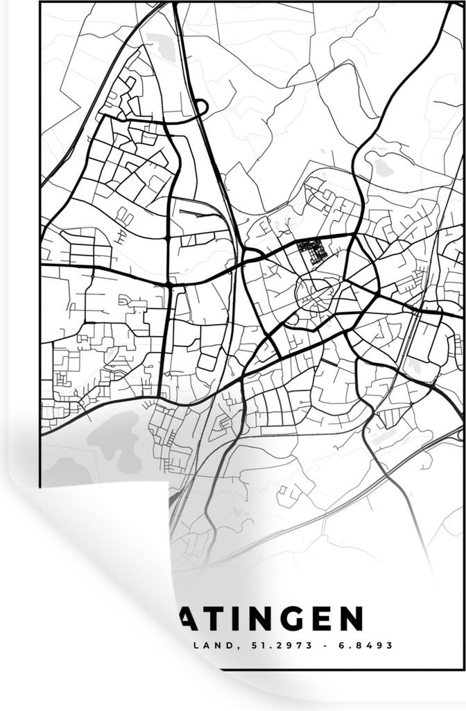 MuchoWow Wandtattoo Wandsticker Wandaufkleber Ratingen - Karte - Stadtplan 40x60 cm Selbstklebend und Repositionierbar - Wierderverwendbar - Selb...