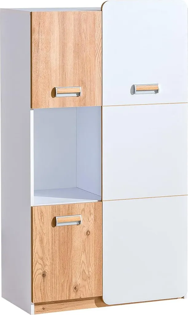 Étagère à portes CÈDRE en chêne nash et blanc pour rangement élégant