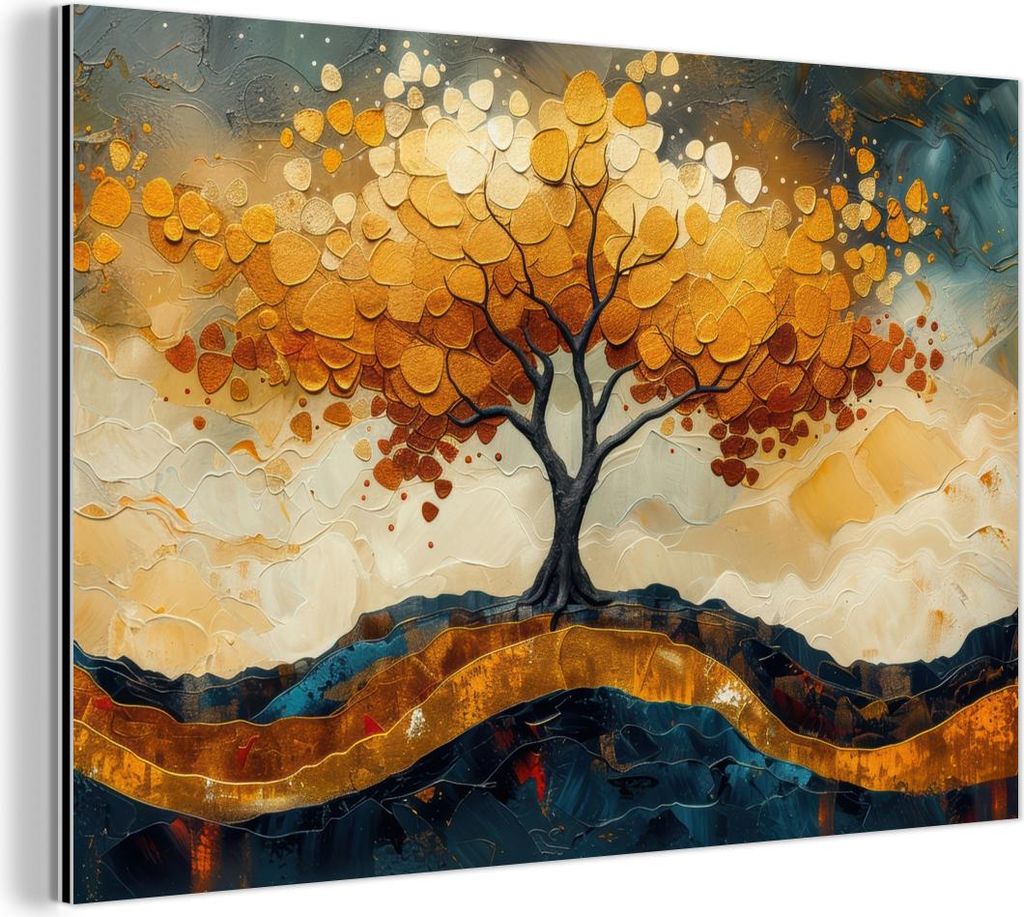MuchoWow Wanddekoration Metall Metallbild Wandkunst 30x20 cm Baum - Natur - Gold - Modern MuchoWow Aluminium Gemälde - Aluminiumgemälder