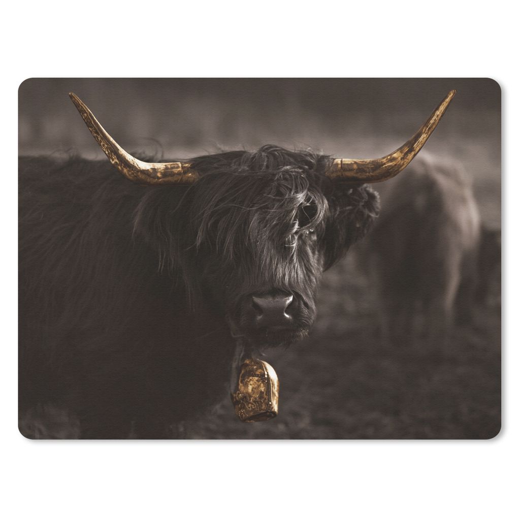 MuchoWow Mauspad Mousepad Schottischer Highlander - Gold - Kuhglocke - Hörner - Tiere 40x30 cm - Mousepads - Maus Mat - Pad - Mausunterlage - An...