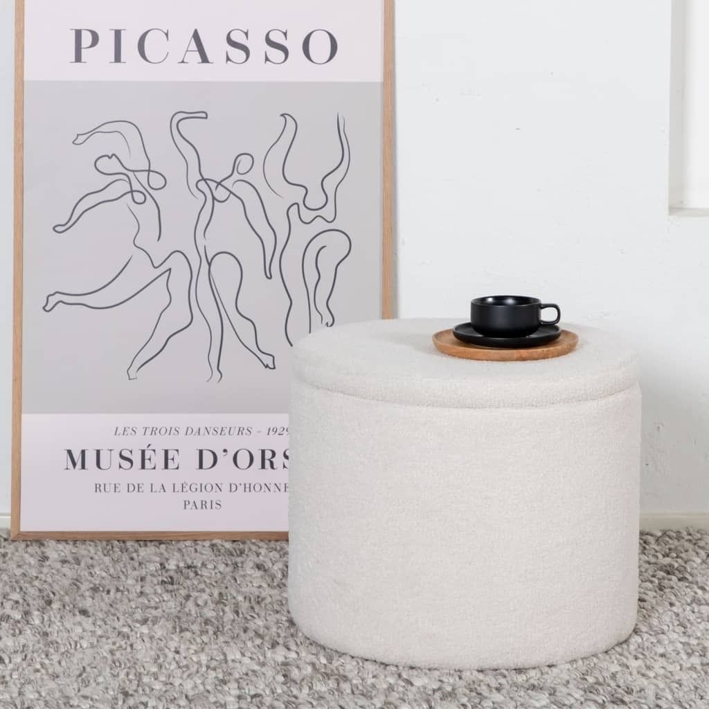 Dunken Pouf, Hocker mit Aufbewahrung Ø51cm Teddystoff weiß. Produktbild 12