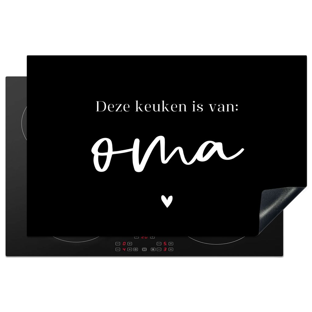 KitchenYeah Herdabdeckplatte Spruch - Diese Küche gehört der Oma - Schwarz - Herz - Großmutter , 81x52cm, Küche Deko, Glaskeramikkochfeld Her...