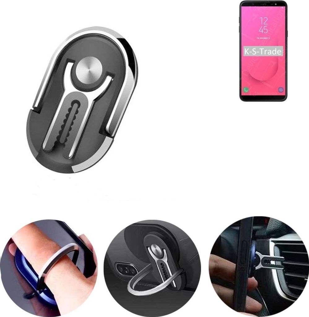 K-S-Trade 3in1 Smartphone-Ring Handy-Ring kompatibel mit Samsung Galaxy J8 Fingerhalterung Handyring Tischständer Lüftungsgitter-Halterung Tisch