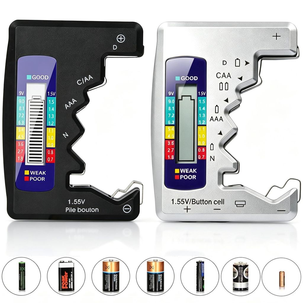 Digitaler Batterietester mit LCD‑Display, ohne eigene Produktbild 