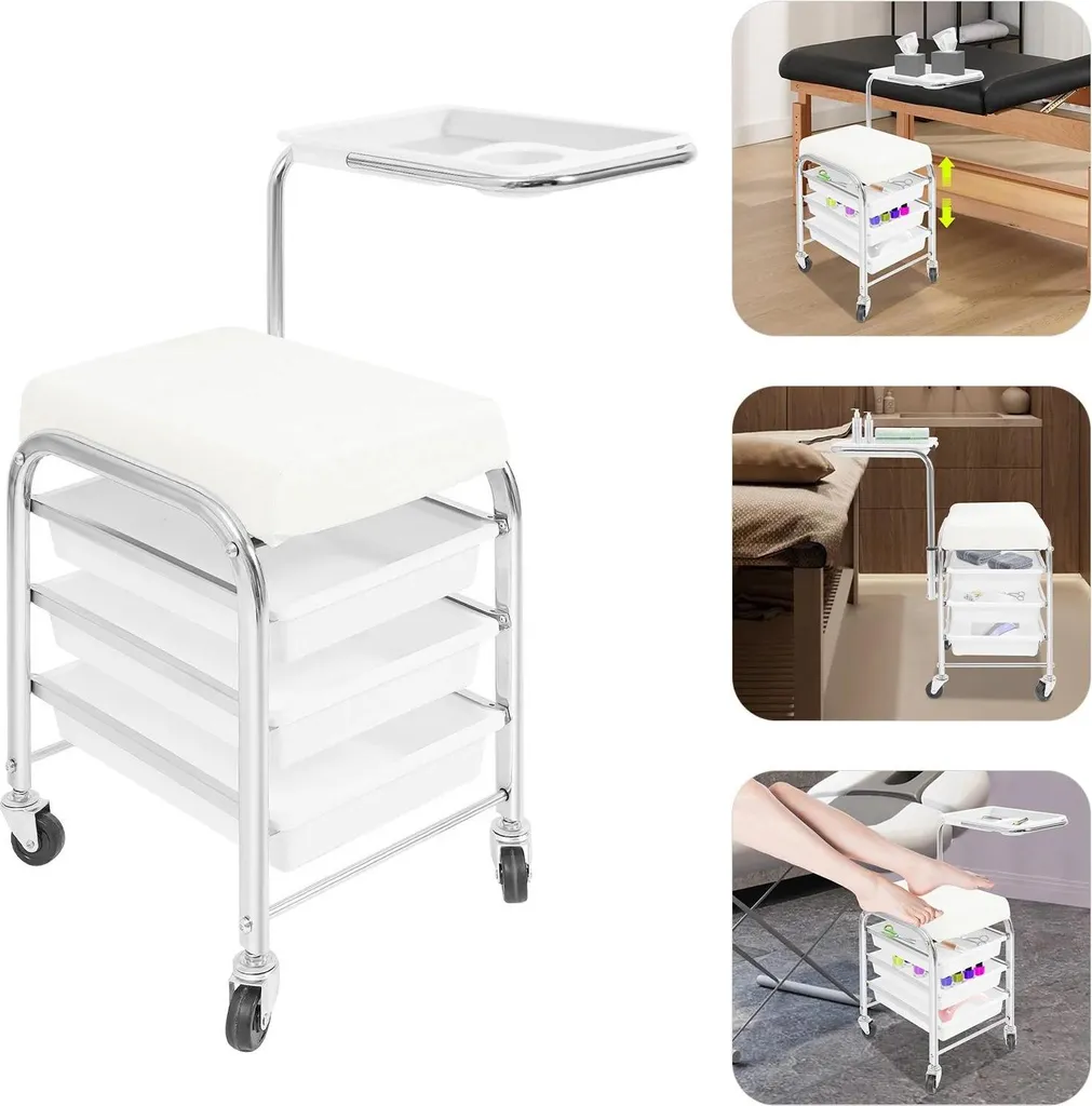 Desserte de salon esthétique à roulettes avec support outils ajustable - 6