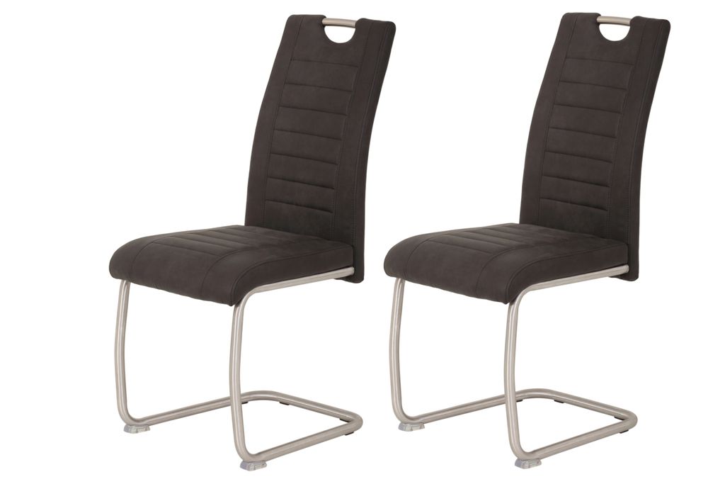 Hela Tische, 2er Set Freischwinger Stuhl, Esszimmerstuhl Ulla - Mikrofaser Anthrazit - Edelstahlgestell - Bügelgriff - höhere Belastbarkeit von 1...