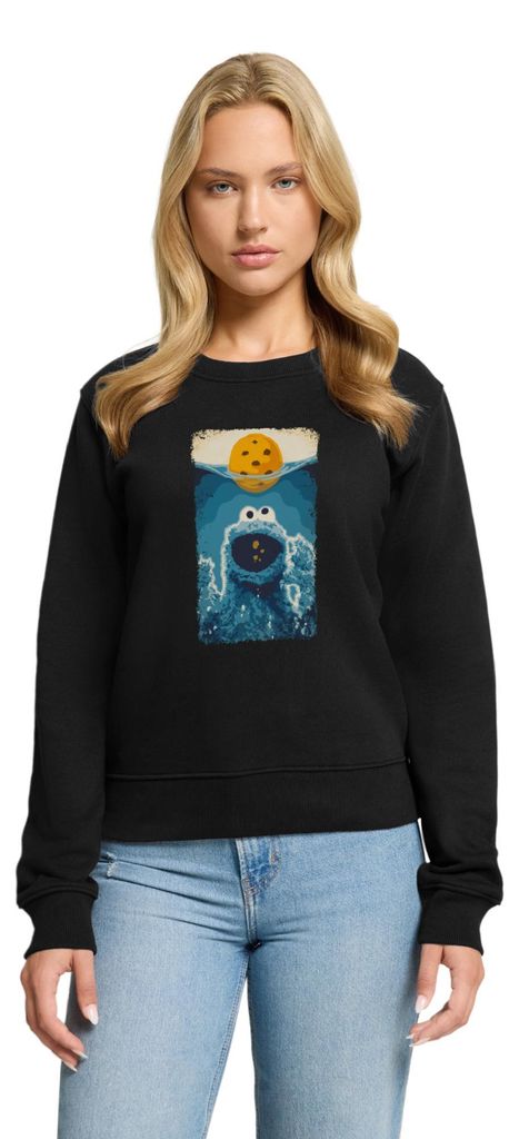 Spreadshirt Sesamstraße Krümelmonster Hai Damen Premium Pullover, XXL, Schwarz