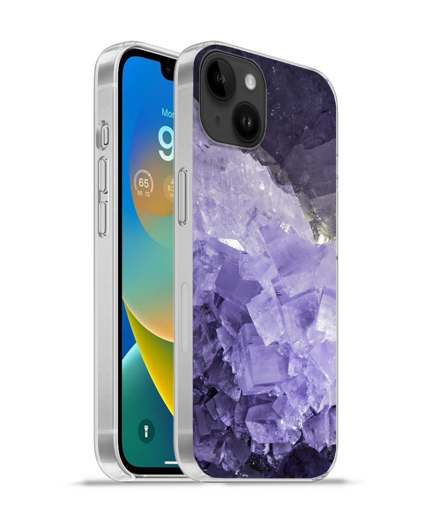 MuchoWow Handyhülle Schutzhülle Hülle für Apple iPhone 14 Plus - Soft case Naturstein - Lila - Kristalle Silikon Softcase Handy Hülle - Abbi...