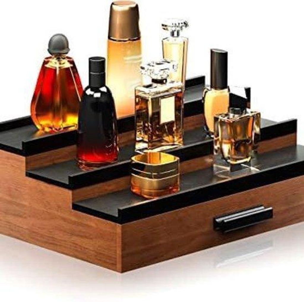 Walnoot-Parfum-standaard für Männer, dreifach mit Schubladen, Display und Aufbewahrungsregal für Parfum, ideal als Geschenk für Männer (Walnus...