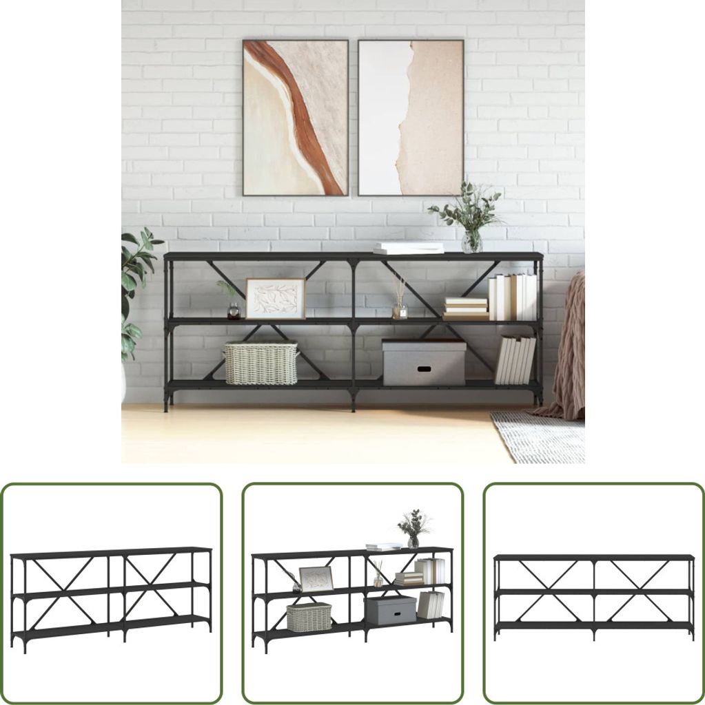 The Living Store Konsolentisch Schwarz 180x30x75 cm Holzwerkstoff und Eisen