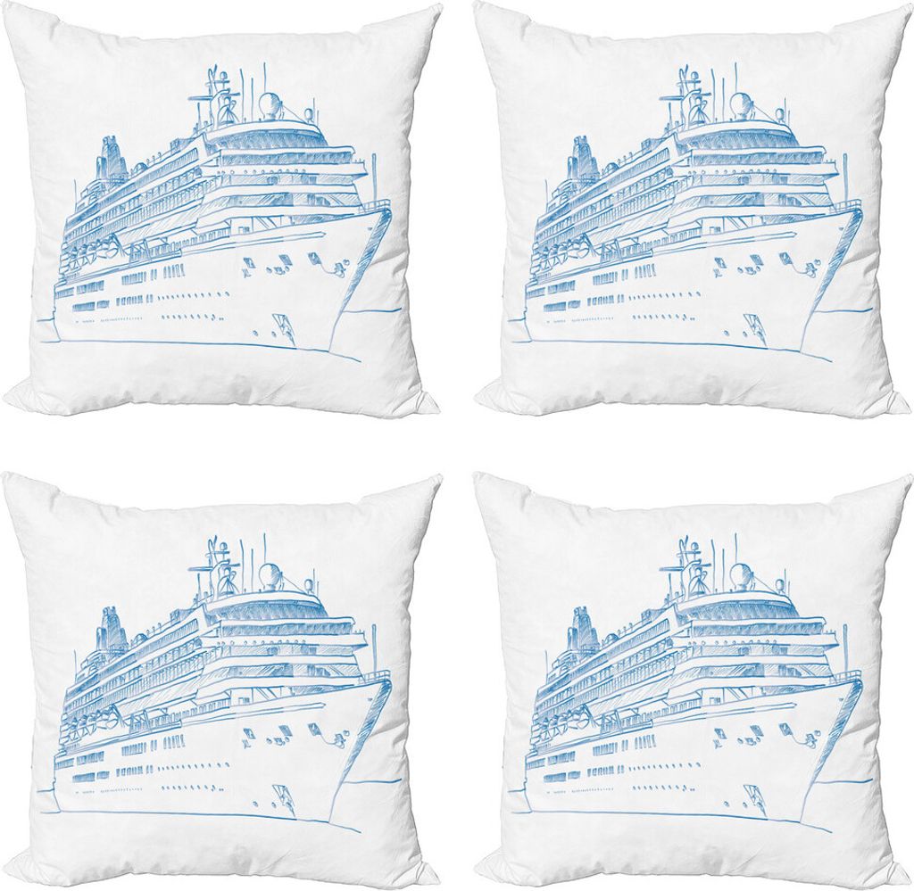 ABAKUHAUS Marine Kissenbezug Set (4 Stück), Cruise Liner Boot Reisen, Moderner Doppelseitiger Digitaldruck, 40 cm x 40 cm, Blau Weiss