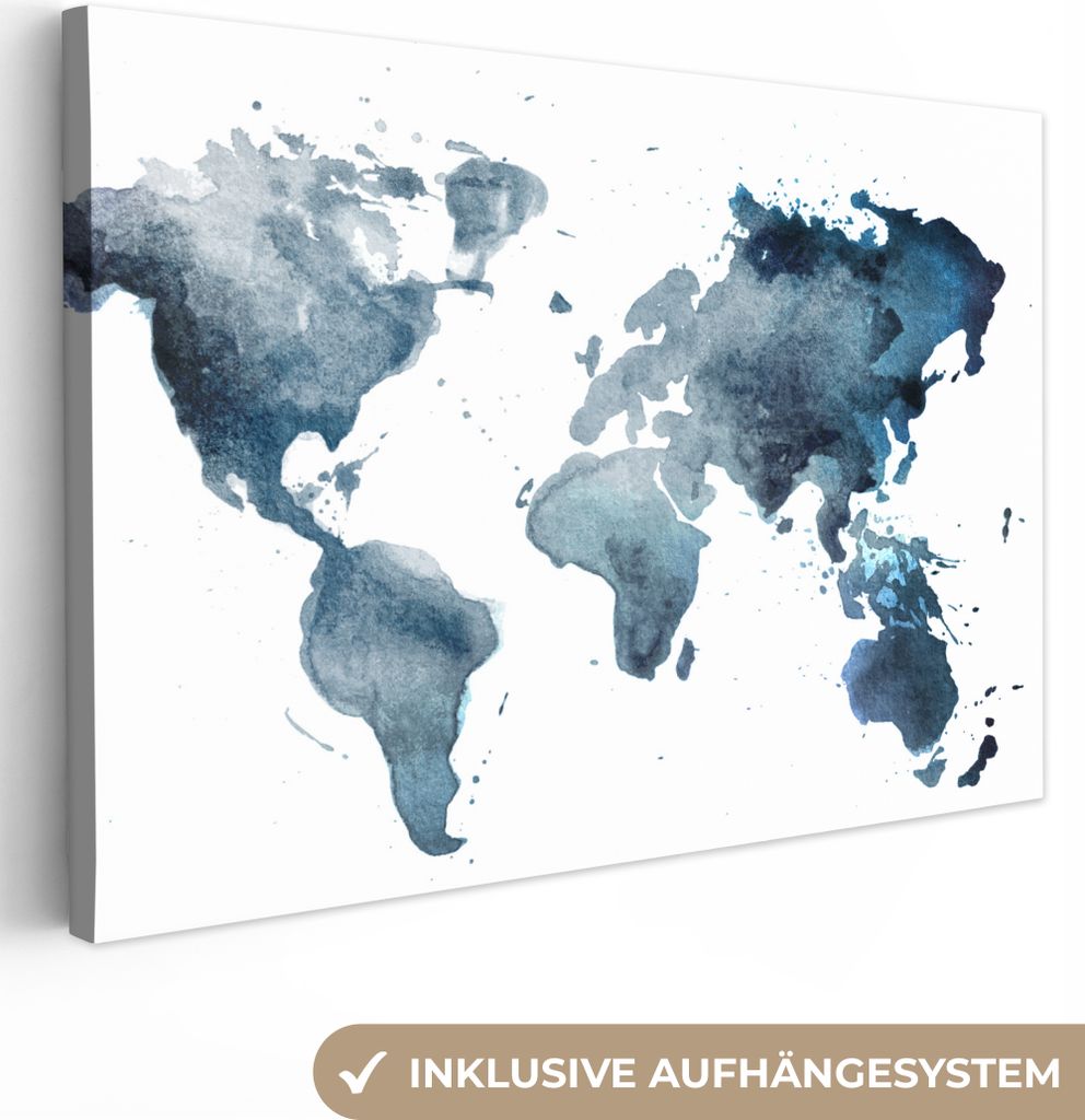 OneMillionCanvasses - Leinwandbilder - 150x100 cm, Weltkarte - Abstrakt - Aquarell, Wandbilder Kunstdruck Wanddekoration