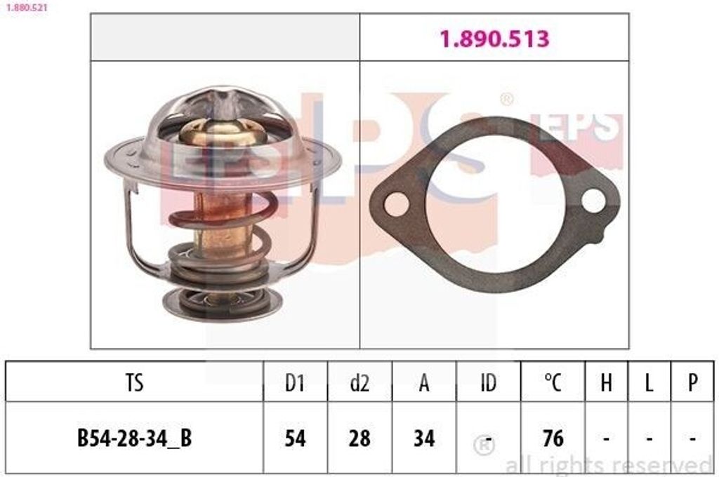 EPS Thermostat Kühlmittel 76°C für MITSUBISHI PAJERO I (L04G, L14G) L 300 III Bus (P0W, P1W, P2W) PAJERO I Canvas Top (L04G) L 400 Bus L 200