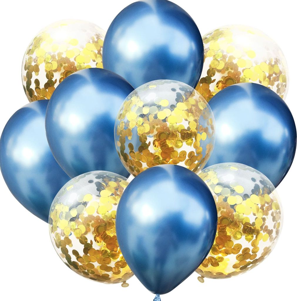 Oblique Unique Konfetti Luftballon Set 10 Stk Geburtstag Party Hochzeit JGA Deko blau gold