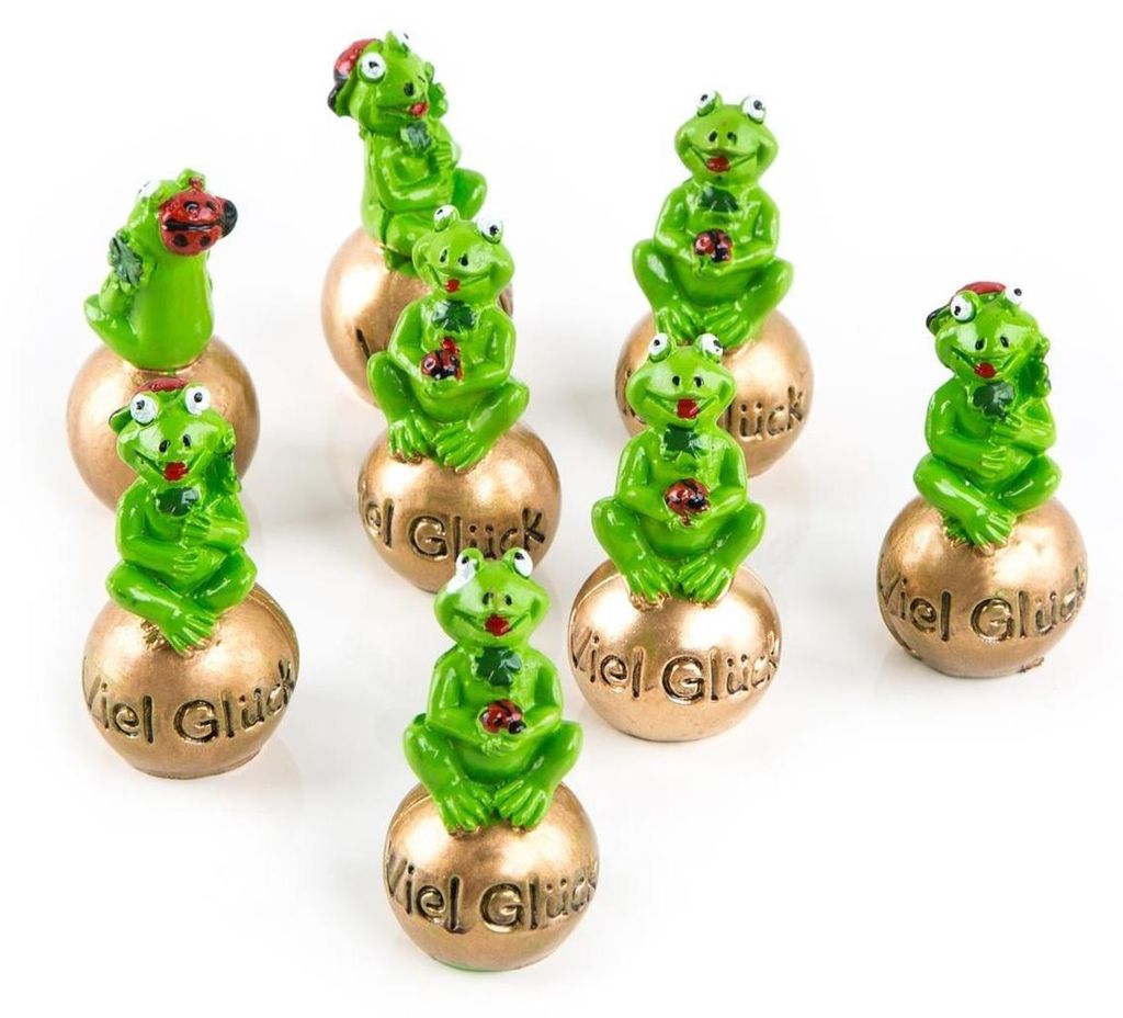 8 kleine Frösche 5 cm auf Goldener Kugel VIEL GLÜCK Produktbild 