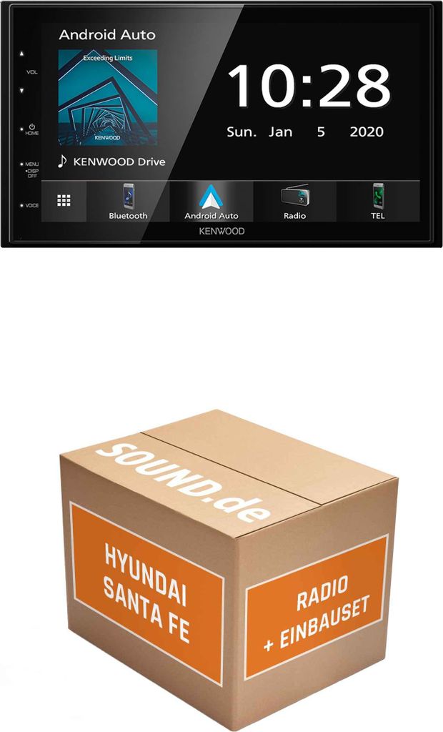 Autoradio Einbaupaket Kenwood DMX5020BTS passend für Hyundai Santa Fe CM + Radioblende 4 Knöpfe | Apple CarPlay Android Auto
