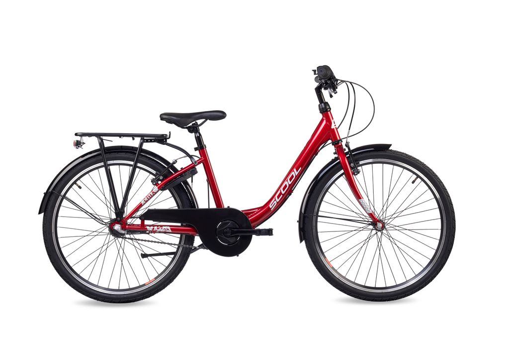 24 Zoll Kinderfahrrad, 3-Gang, Mädchenfahrrad, S’COOL chiX, ab 7–11 Jahre, 130–145 cm, Rot/Weiß