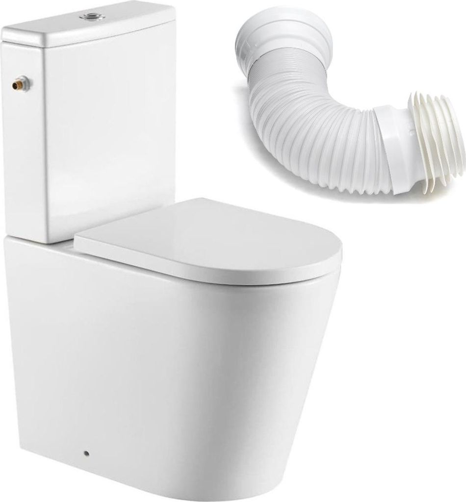 SAT FINE Stand-WC mit Spülkasten Kombi-WC spülrandlos Toilette SoftClose WC-Sitz + flexibles Anschlussrohr, Wasseranschluss links/rechts, weiß