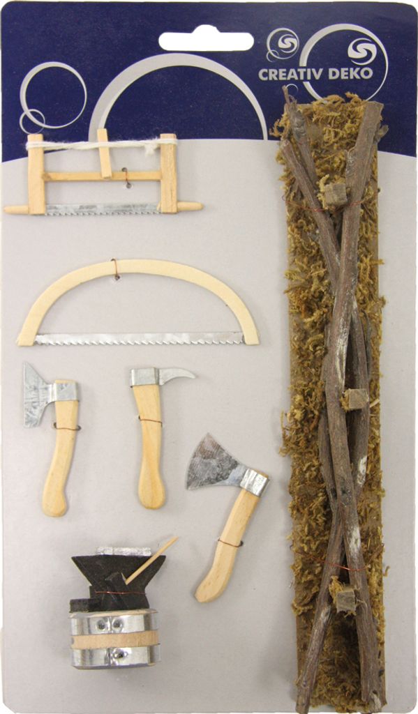 7x FADEDA Zubehörkarte Holzbearbeitung / Höhe:6 cm / handbemalt / detailgetreue Krippen Figuren - Weihnachten Tisch Dekoration Krippe Zubehör