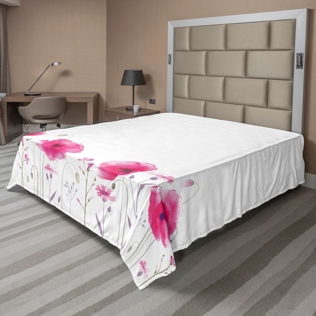 ABAKUHAUS Blumen Bettlaken, Masse der Blumenlichtung mit Mohnblume-Blumenblatt-Sommer-Garten-Thema-Feld-Elementen Grafikdruck, weiches bequemes obe...