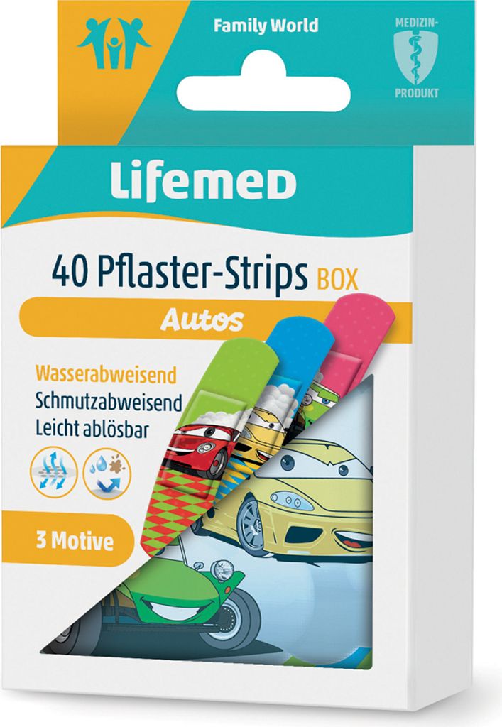 Lifemed Kinder-Pflaster-Strips "Autos" 40er Metallbox Produktbild 