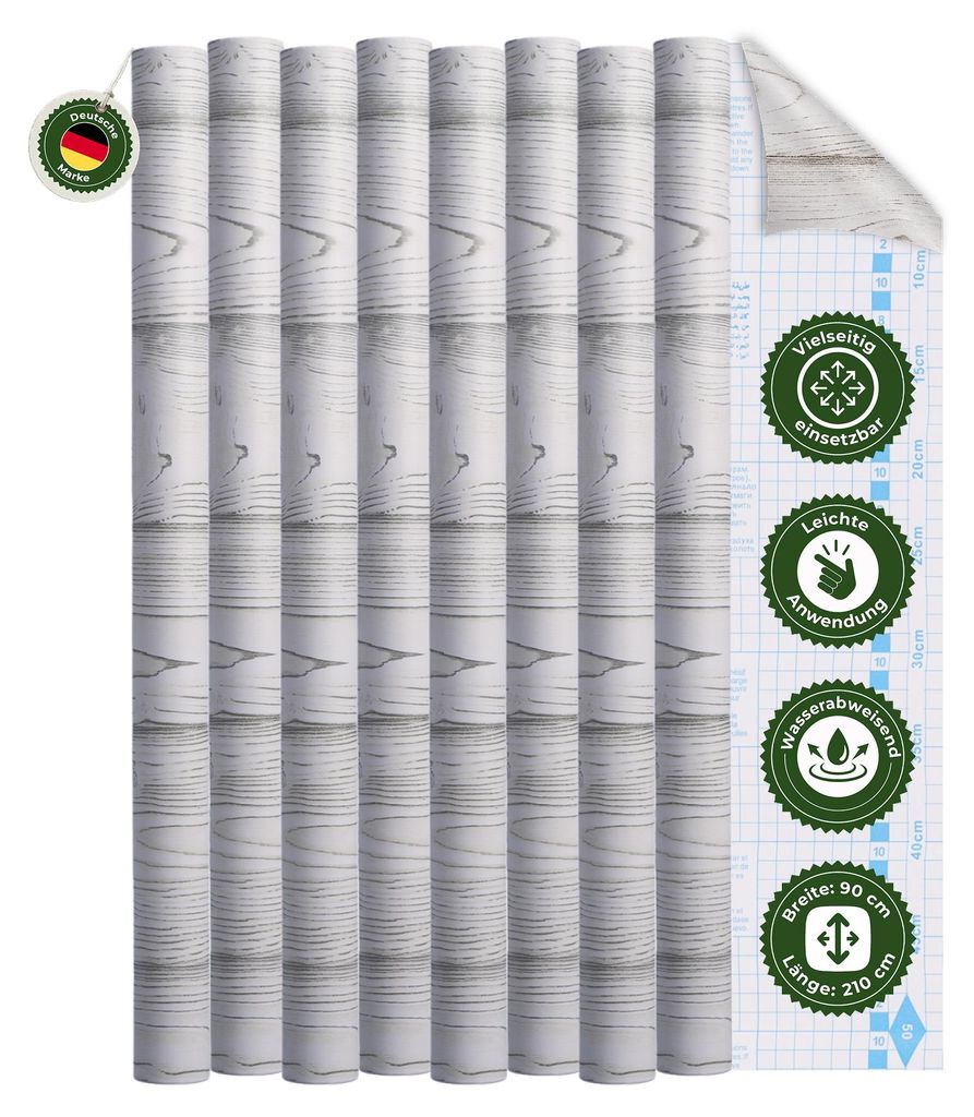 Klebefolie Klebefolie Möbel – Möbelfolie selbstklebend Holzoptik Eiche Weiß 2er Set, 2 x 90 x 210 cm, zuschneidbar, rückstandsfrei entfernbar...