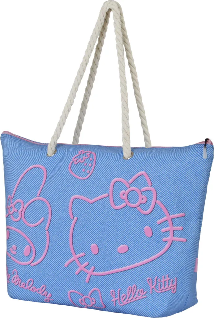 Grand sac en tissu bleu Sanrio Hello Kitty en denim souple et léger