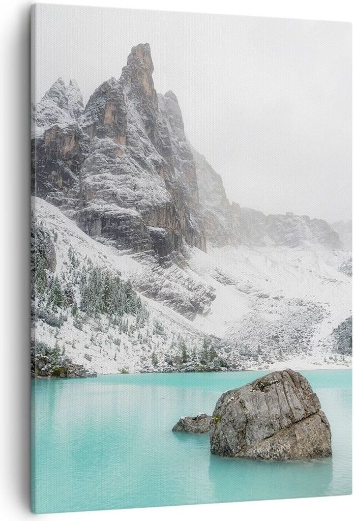 Bild auf Leinwand - Leinwandbild - Einteilig - Berge See Schnee - 50x70cm - Wand Bild - Wanddeko - Wandbilder - Leinwanddruck - Kunstdruck - Wandde...