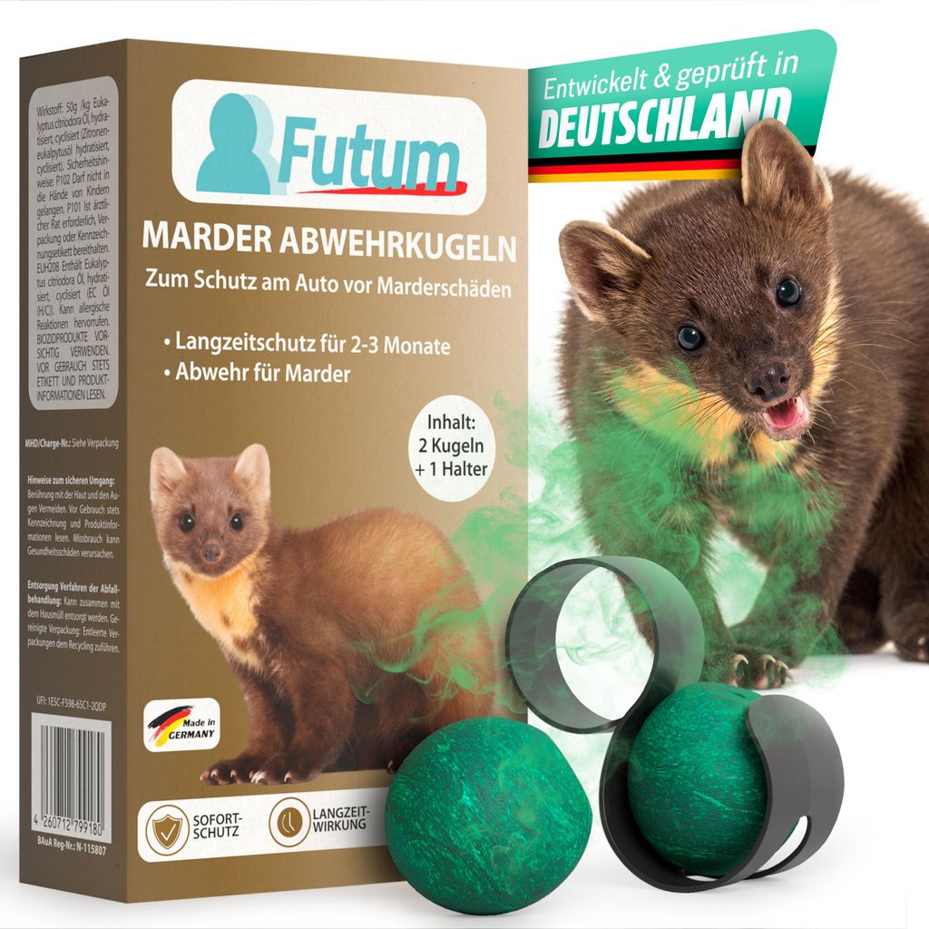 FUTUM Marderkugeln 2er-Set inkl. Halter – Marderabwehr Produktbild 