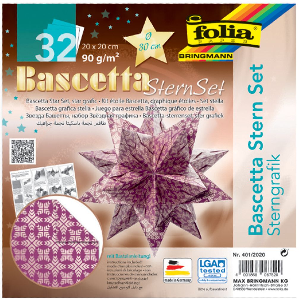 folia Faltblätter Bascetta-Stern 200 x 200 mm 90 g/qm 32 Blatt lila bedruckt