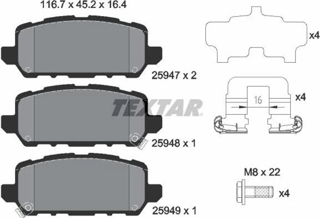 Jeu de plaquettes de frein à disque TEXTAR 2594701 spécial Honda HR-V