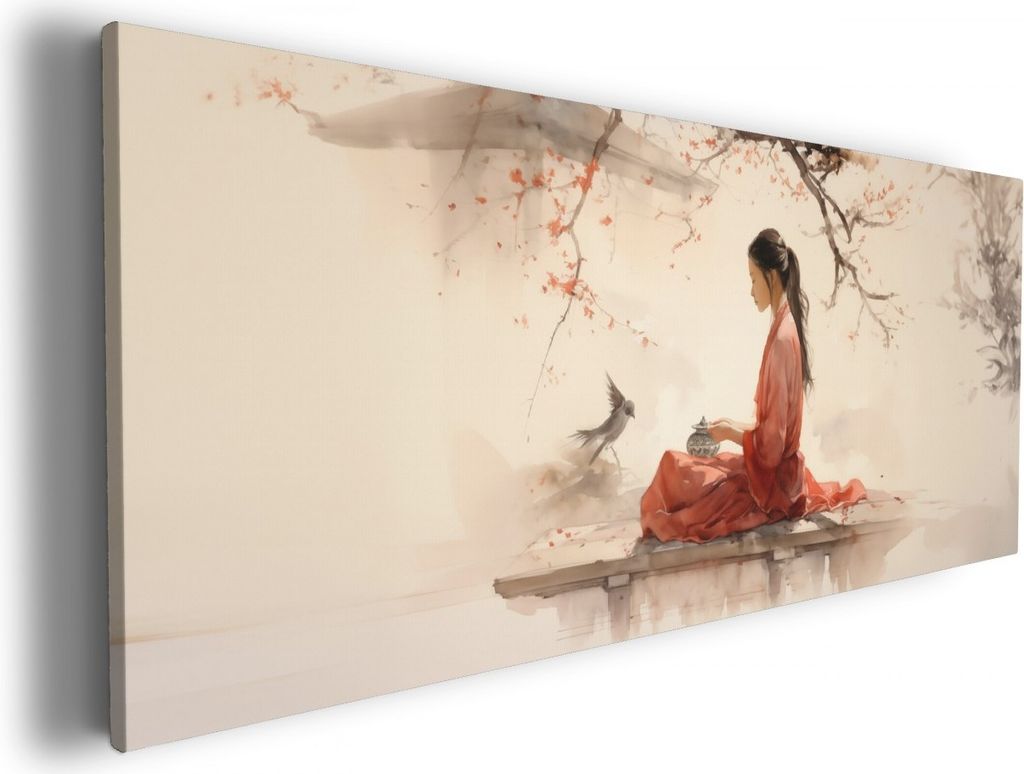 Wallario Premium Leinwandbild Herbstliche Stille in Größe 50 x 125 cm