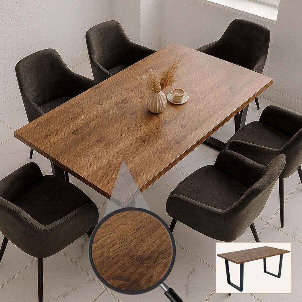 Esszimmertisch MCW-O61, Tisch Küchentisch Esstisch, Industrial MDF Metall 160x90cm Walnuss-Optik