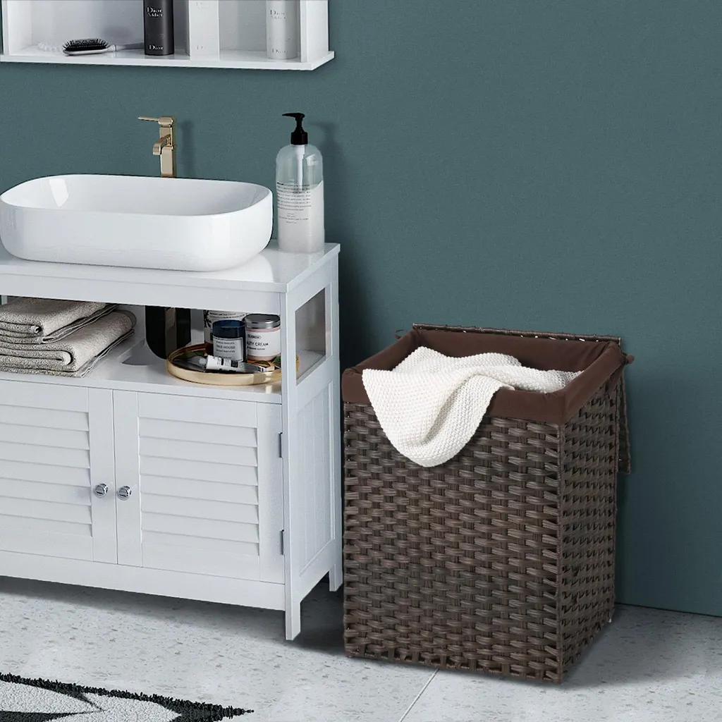 Panier à linge 90L marron en polyrotin robuste et résistant à l'eau - 4