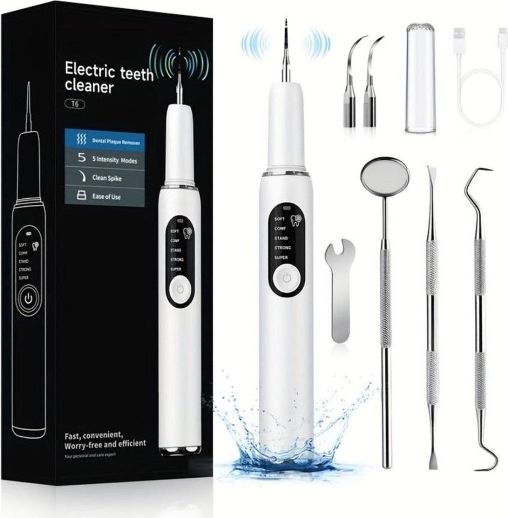Elektrische Zahnbürste mit LED-Licht und 5 Reinigungsmodi Professionelle Zahnpflege zu Hause Inklusive 2 Ersatzköpfen, Für gesunde Zähne, frisc...