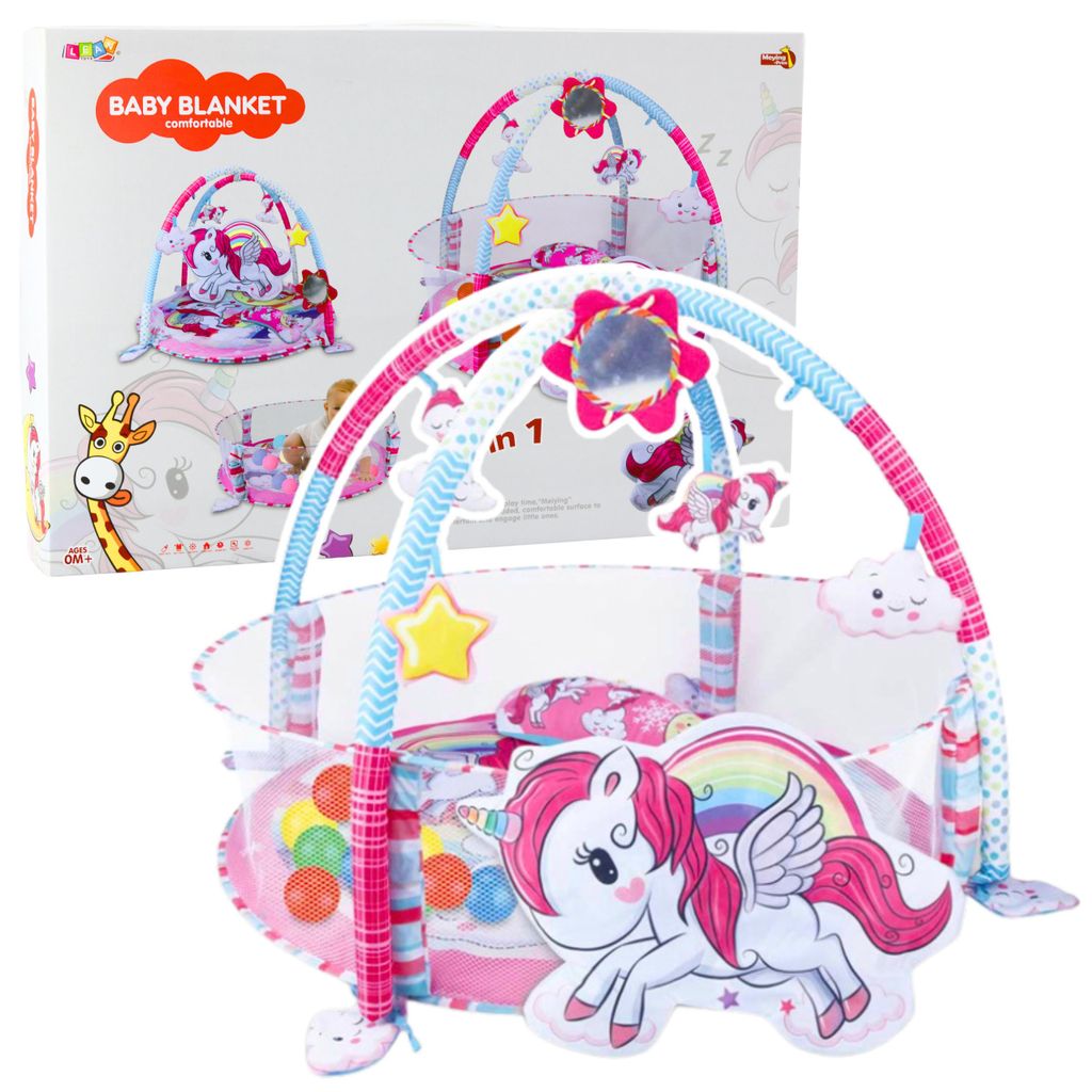 Baby-Spielmatte 3-in-1 Bällebad Einhorn Rosa Produktbild 