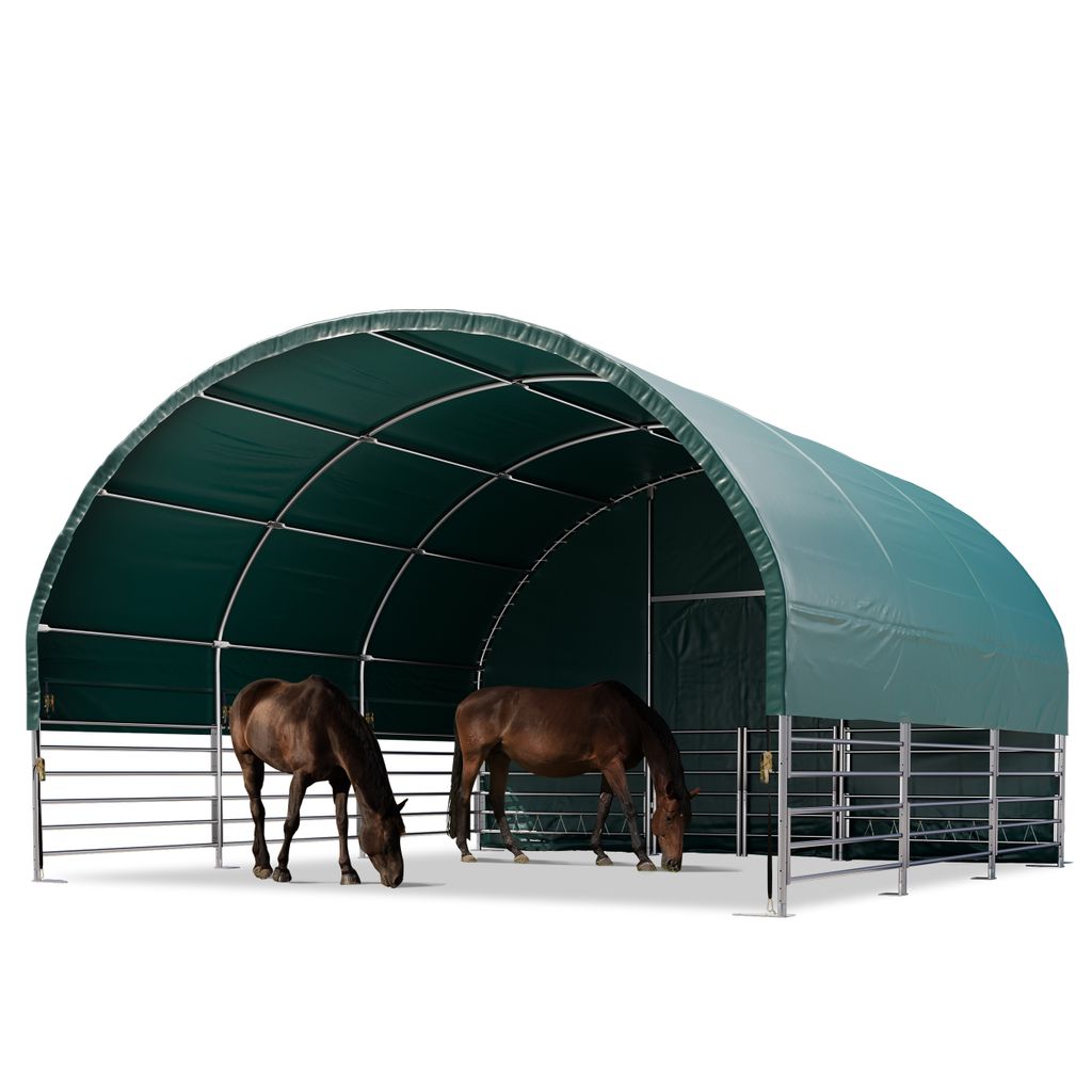 Weidezelt 6x6 m PVC Plane 2300 Newton - für Betonuntergrund - vorn offen - grün