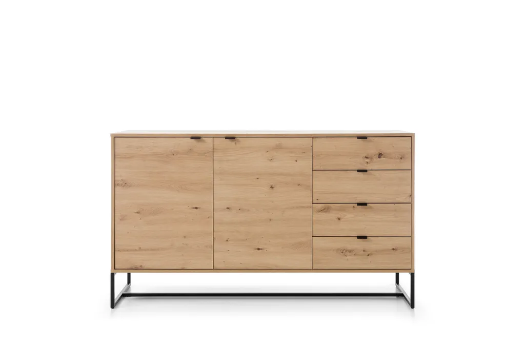 Commode 153 cm Chêne Artisan : Solution de Rangement Large 4 Tiroirs