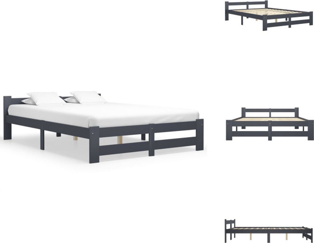 vidaXL Massivholzbett Dunkelgrau Kiefer 160x200 cm - Betten & Bettgestelle