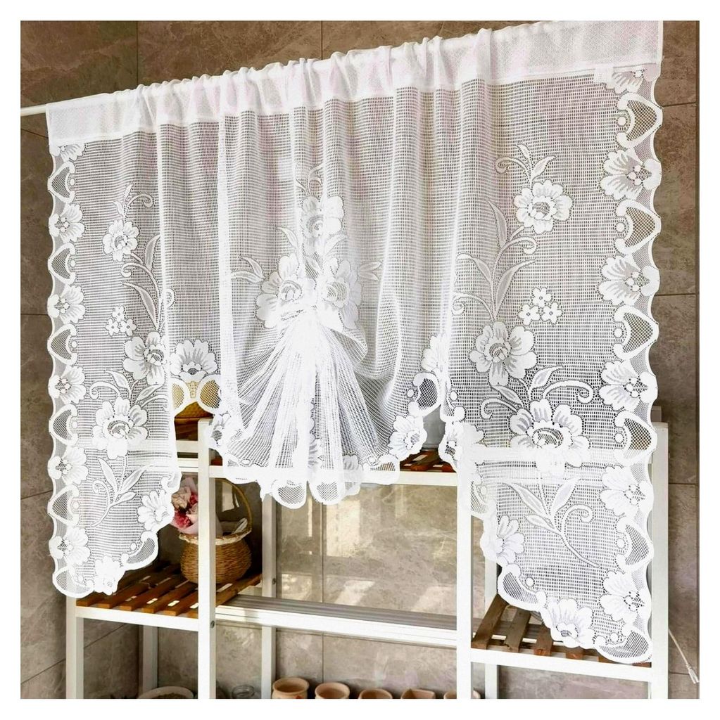 Moderne Scheibengardinen, Kurzgardinen für das Wohnzimmer mit weißen Schleifen, halbtransparent, 100 x 150 cm