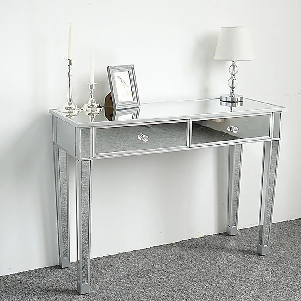 Table console miroir 2 tiroirs avec pieds effilés - Bureau Glamour Chic