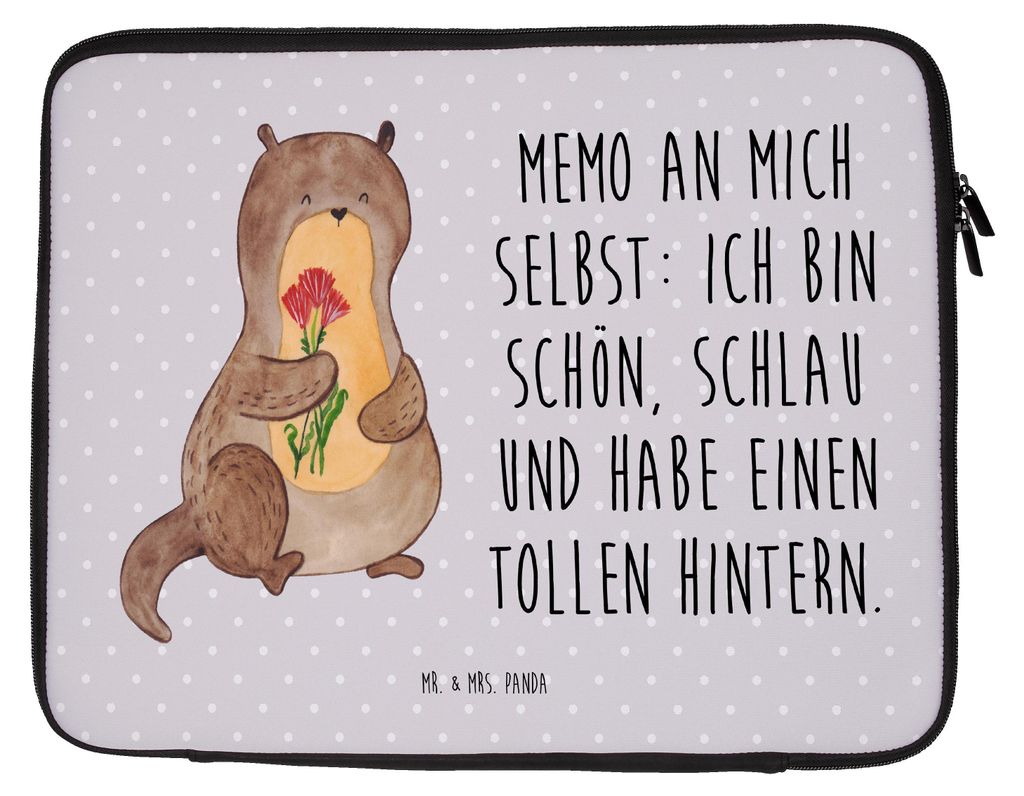 Mr. & Mrs. Panda Laptop Tasche Otter Blumenstrauß 33 x 42 cm - Grau Pastell - Geschenk, Hülle, Achtsamkeit, Positiv, Laptoptasche, Seeotter, Lapt...