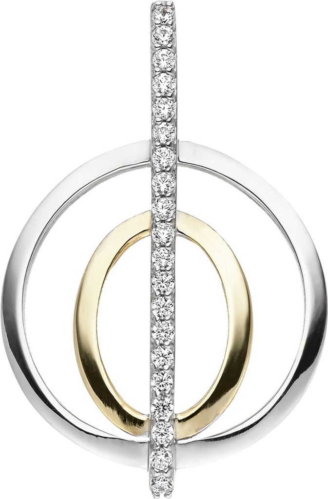 Anhänger Oval im Kreis weiße Zirkonia 925 Silber Gelbgold vergoldet bicolor