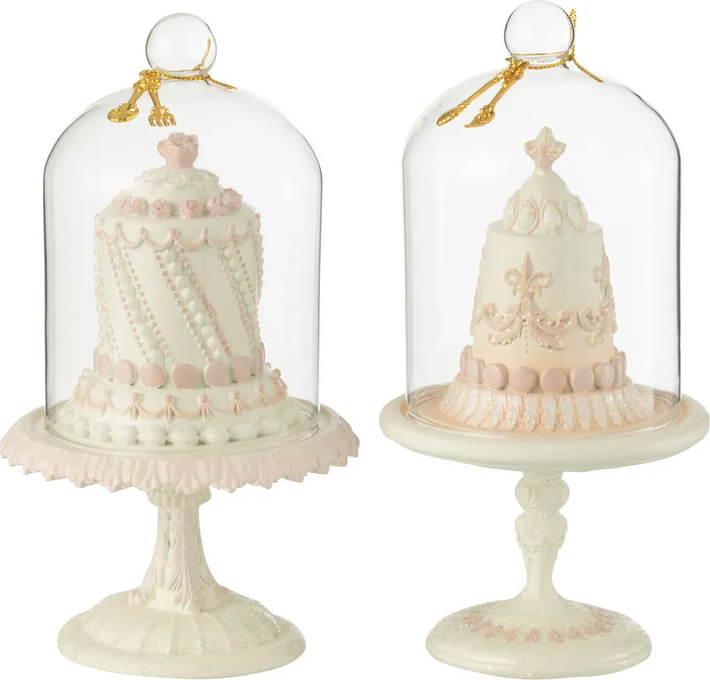 Duo de Cloches à Gâteau Romantiques Résine Rose et Blanche J-Line