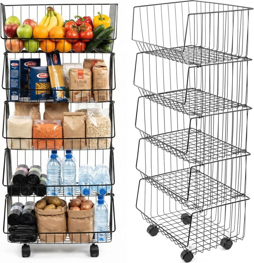 Regał kuchenny mobilny 99 cm szafka na kółkach 5 koszy Zdjęcie produktu 