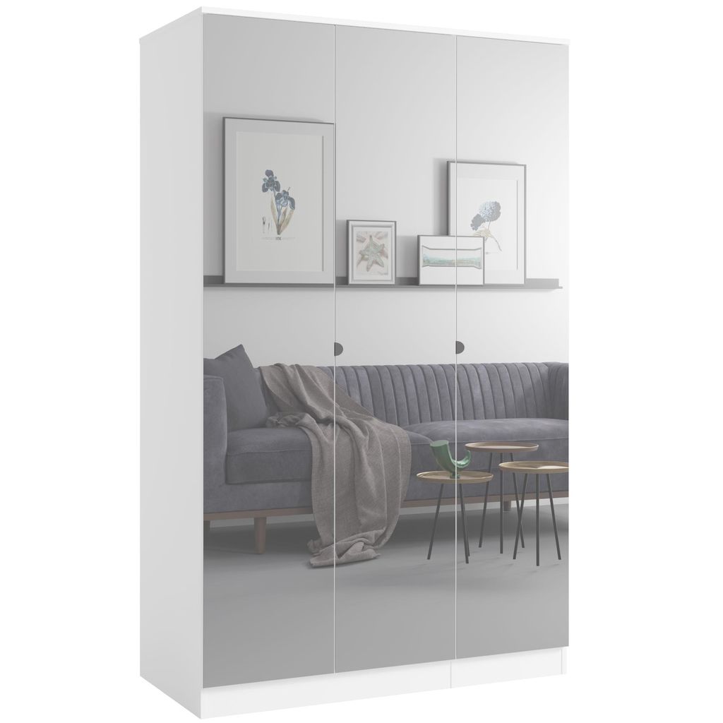 Kleiderschrank zum Schlafzimmer für Kleidung mit Spiegel, Höhe: 200cm, Breite: 120 cm, Weiß
